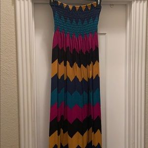 Chevron strapless maxi dress